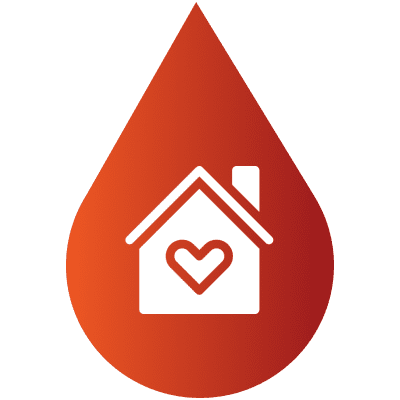 Red droplet with house and heart icon